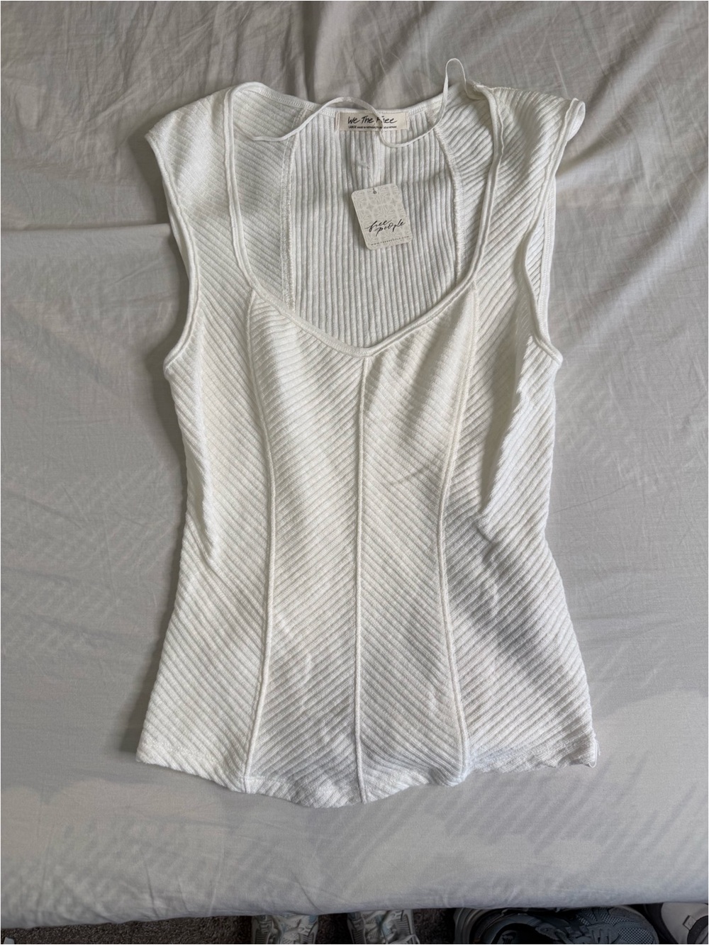 The Free People White Ribbed V-Neck Tank Top